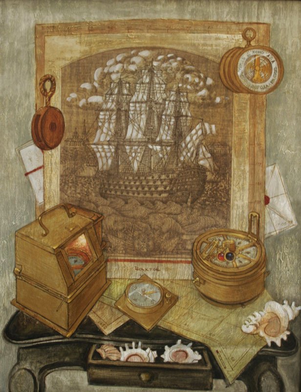 Владимир Бахтов, Натюрморт с компасом, 2009, х.а.м., глубокая печать, 100х80 Владимир Бахтов, Натюрморт с компасом, 2009, х.а.м., глубокая печать, 100х80