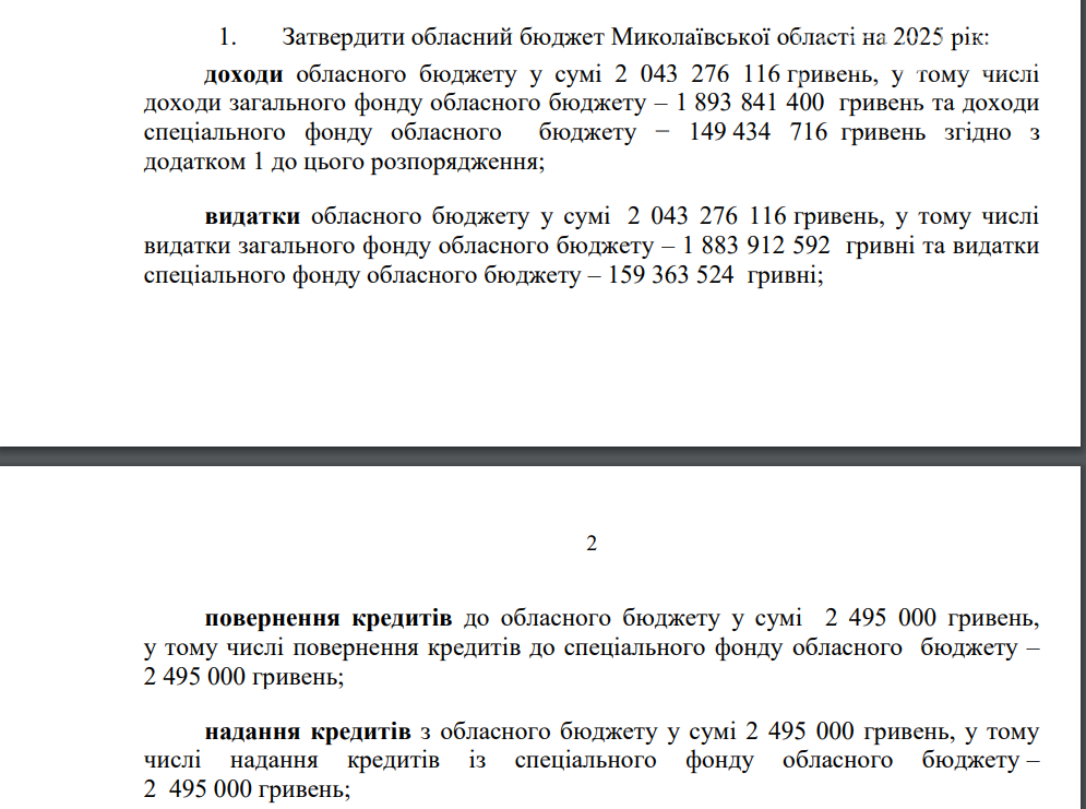 обласний бюджет Миколаївщини на 2025 рік