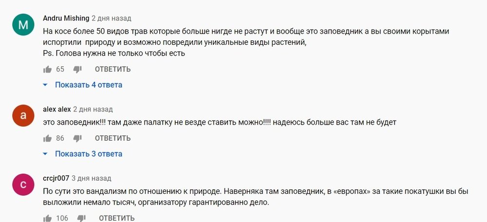 Комментарии возмущенных подписчиков