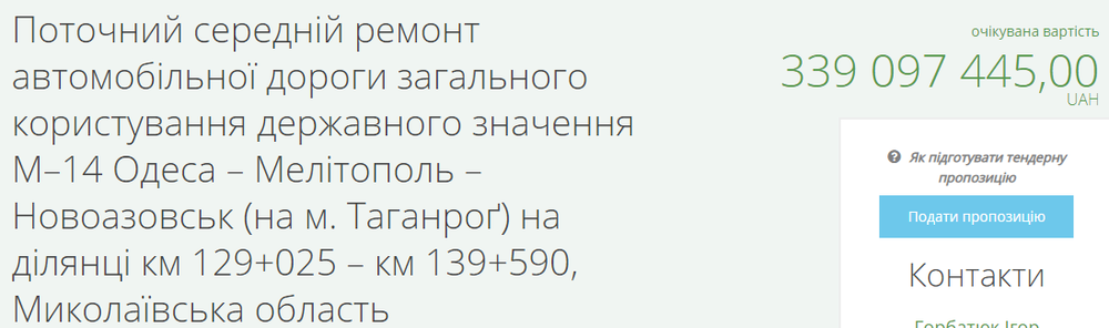 САД Николаевской области объявила тендер на ремонт участков трассы М-14