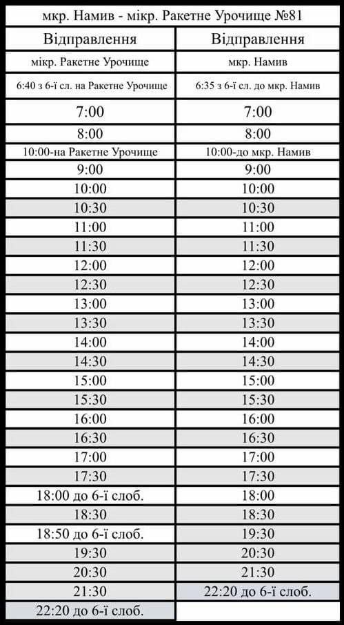 новый график маршрута №81 в Николаеве