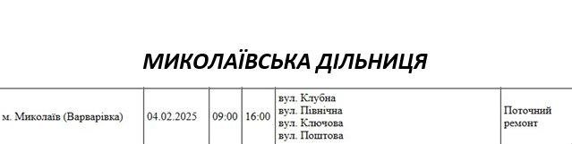 4 февраля в Николаеве пройдут плановые отключения электроэнергии