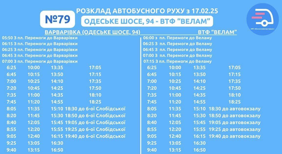 Расписание автобусов Николаев