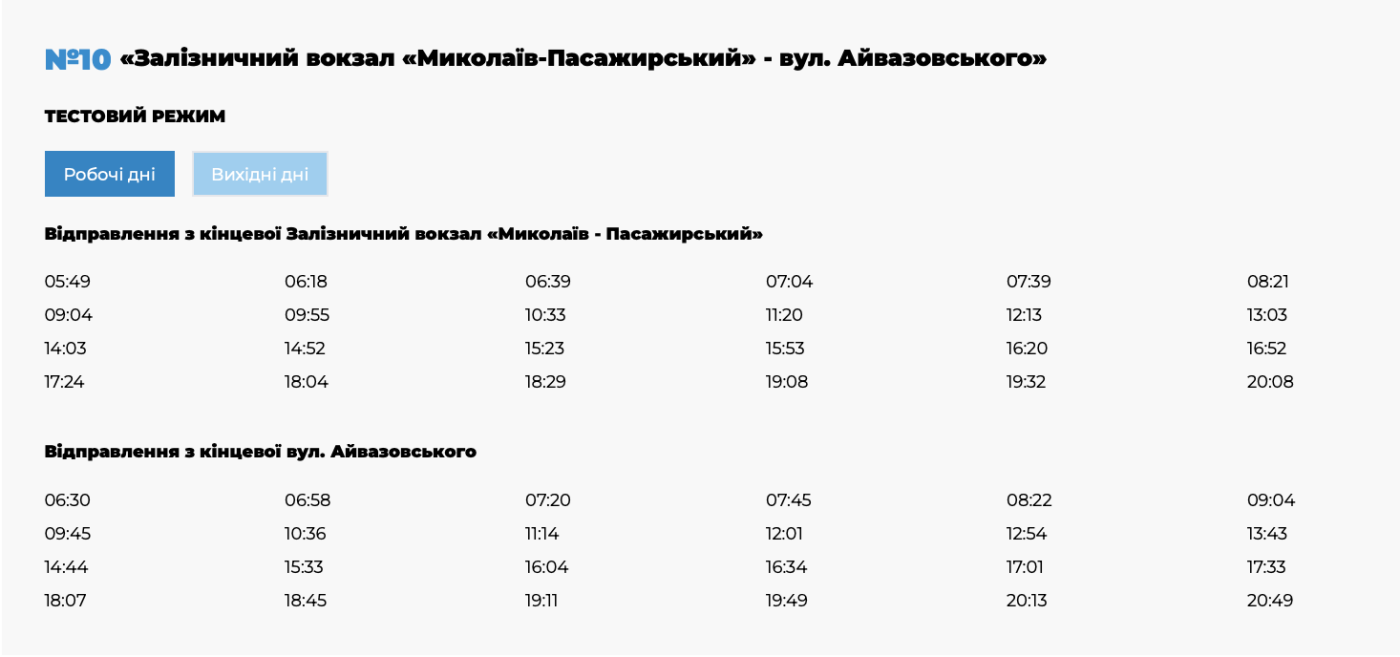 Расписание движения троллейбусов Николаев
