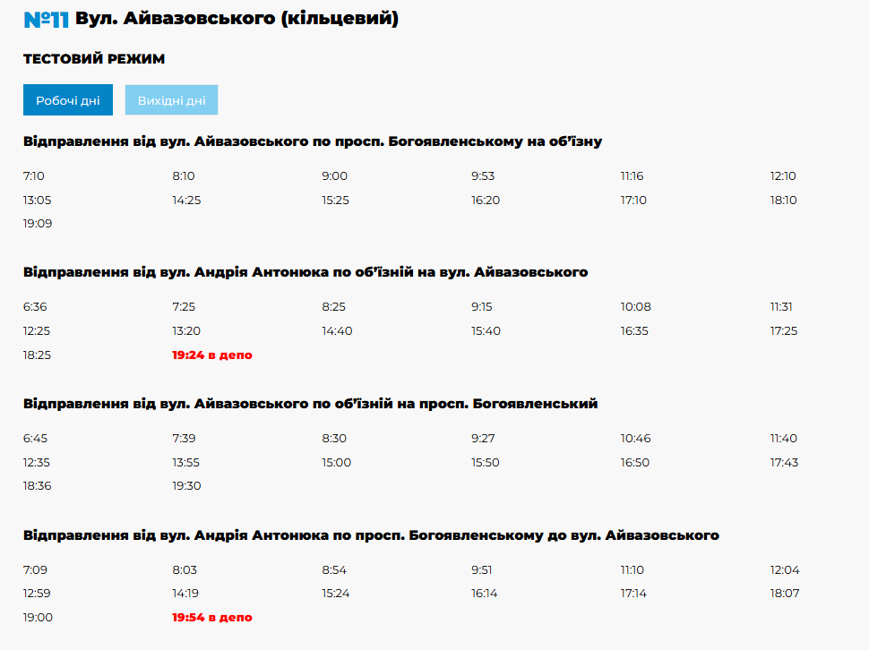 Расписание движения троллейбусов Николаев