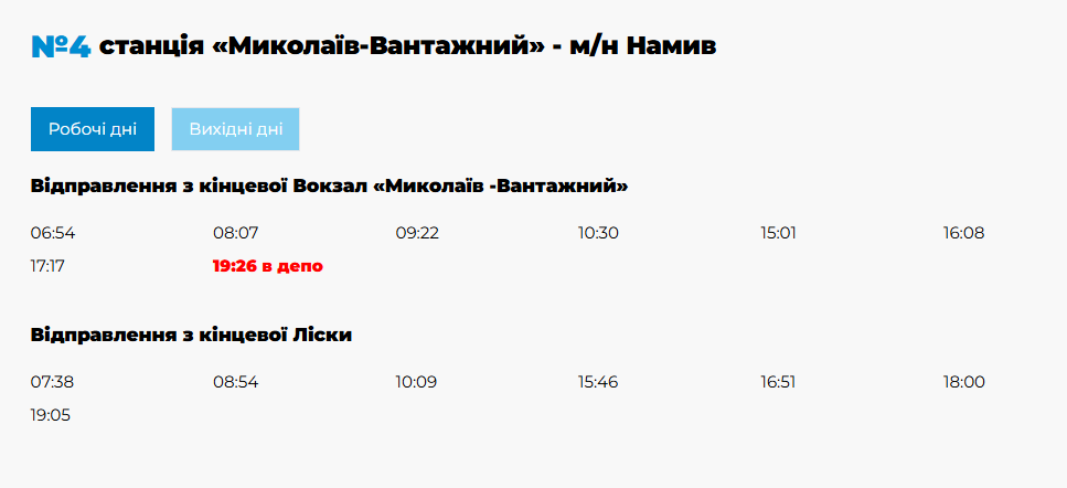 Расписание движения троллейбусов Николаев