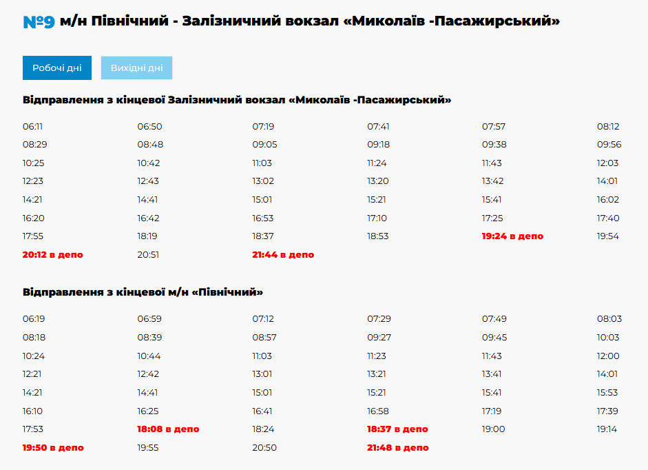 Расписание движения троллейбусов Николаев