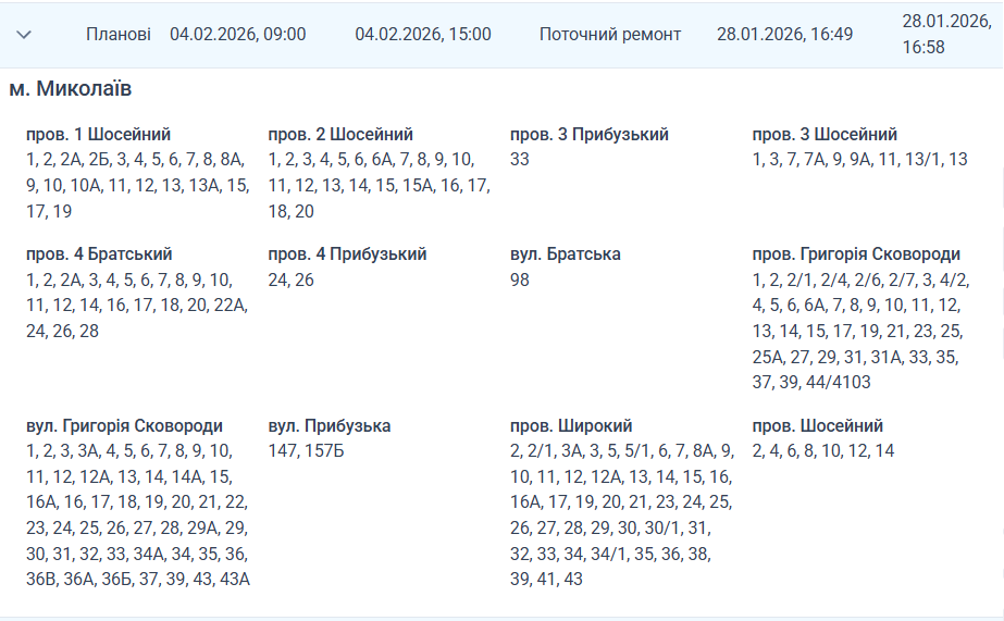 плановые отключения света