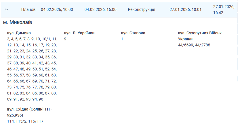 плановые отключения света