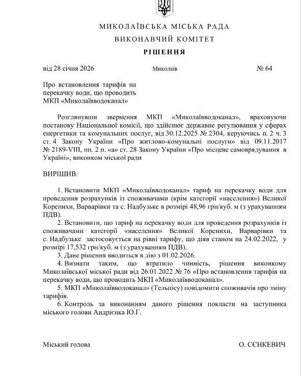 решение исполкома Николаевского горсовета