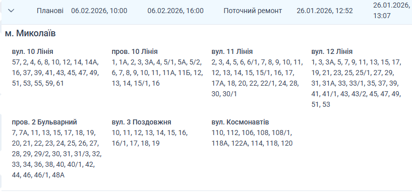 плановые отключения