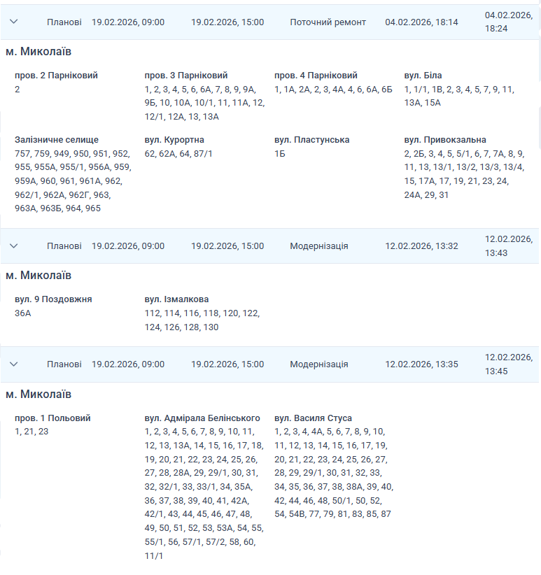 Отключение света Николаев