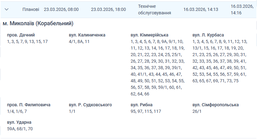 Отключение света Николаев